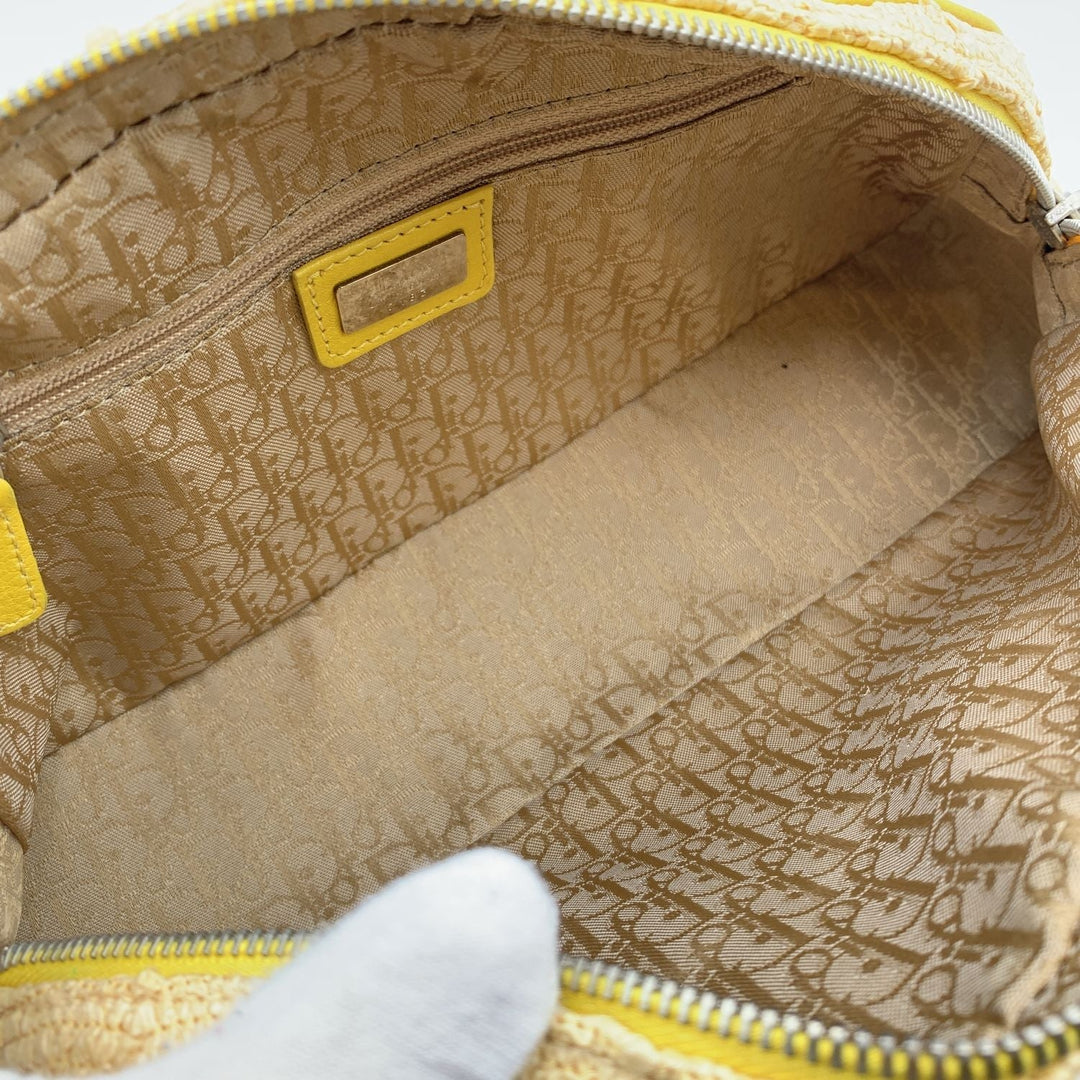 CHRISTIAN Top quality Dior Limited Edition Yellow Raffia Flower Handbag
