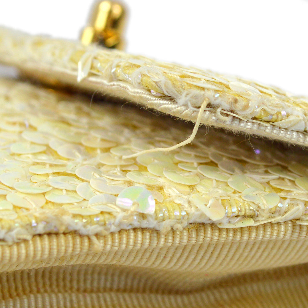 Top Quality Chanel * White Sequin Straight Flap Shoulder Bag Micro