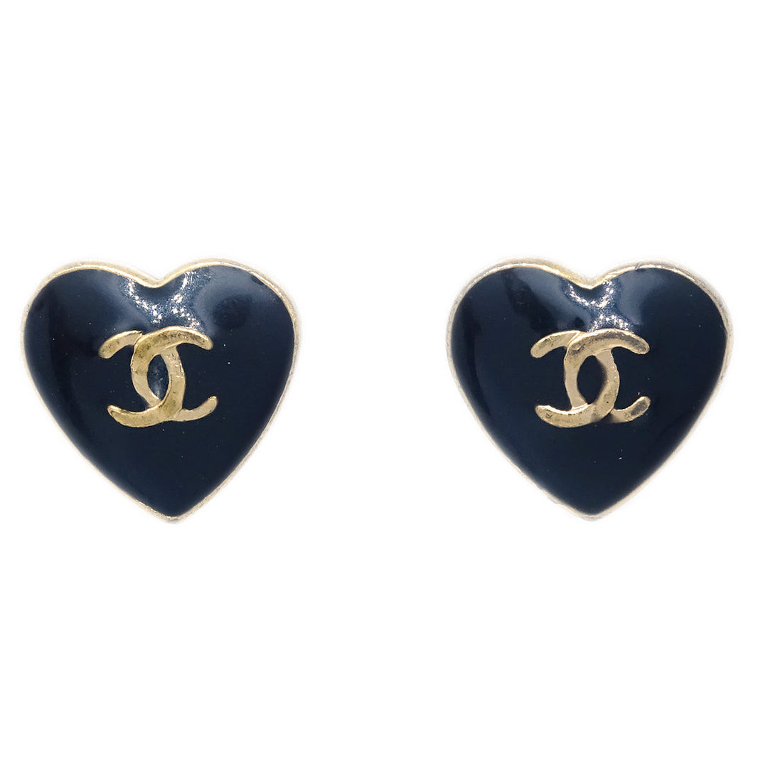 Top Quality Chanel Heart Piercing Earrings Gold Black 04A