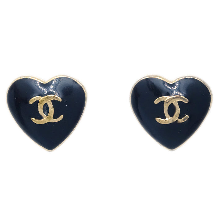 Top Quality Chanel Heart Piercing Earrings Gold Black 04A