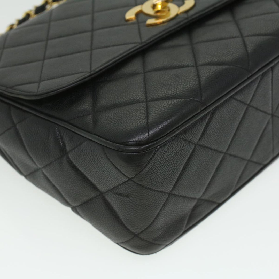 Chanel Big Matelasse Turn Lock Shoulder Bag Caviar Skin Black CC Auth 32155A