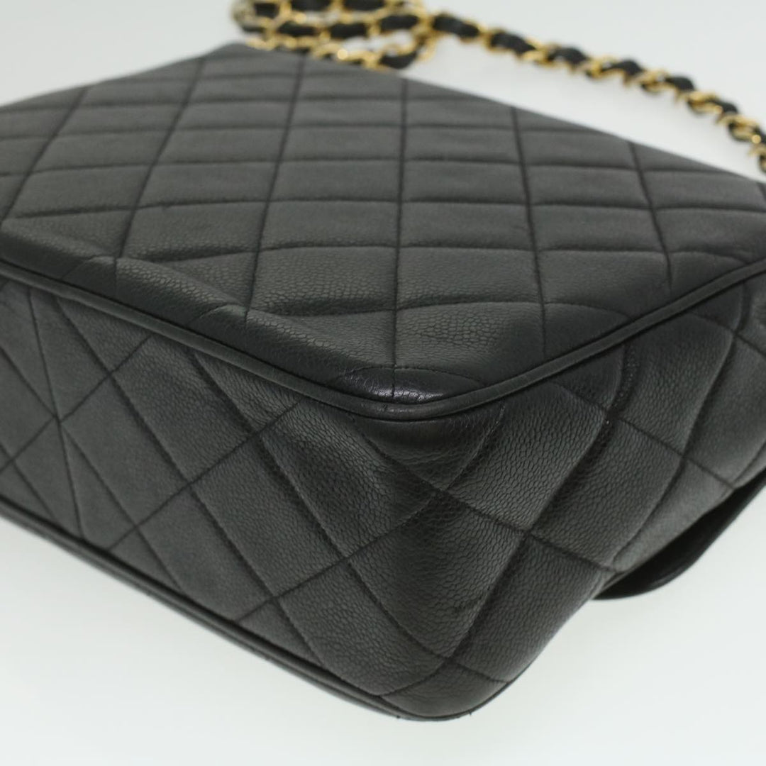 Chanel Big Matelasse Turn Lock Shoulder Bag Caviar Skin Black CC Auth 32155A