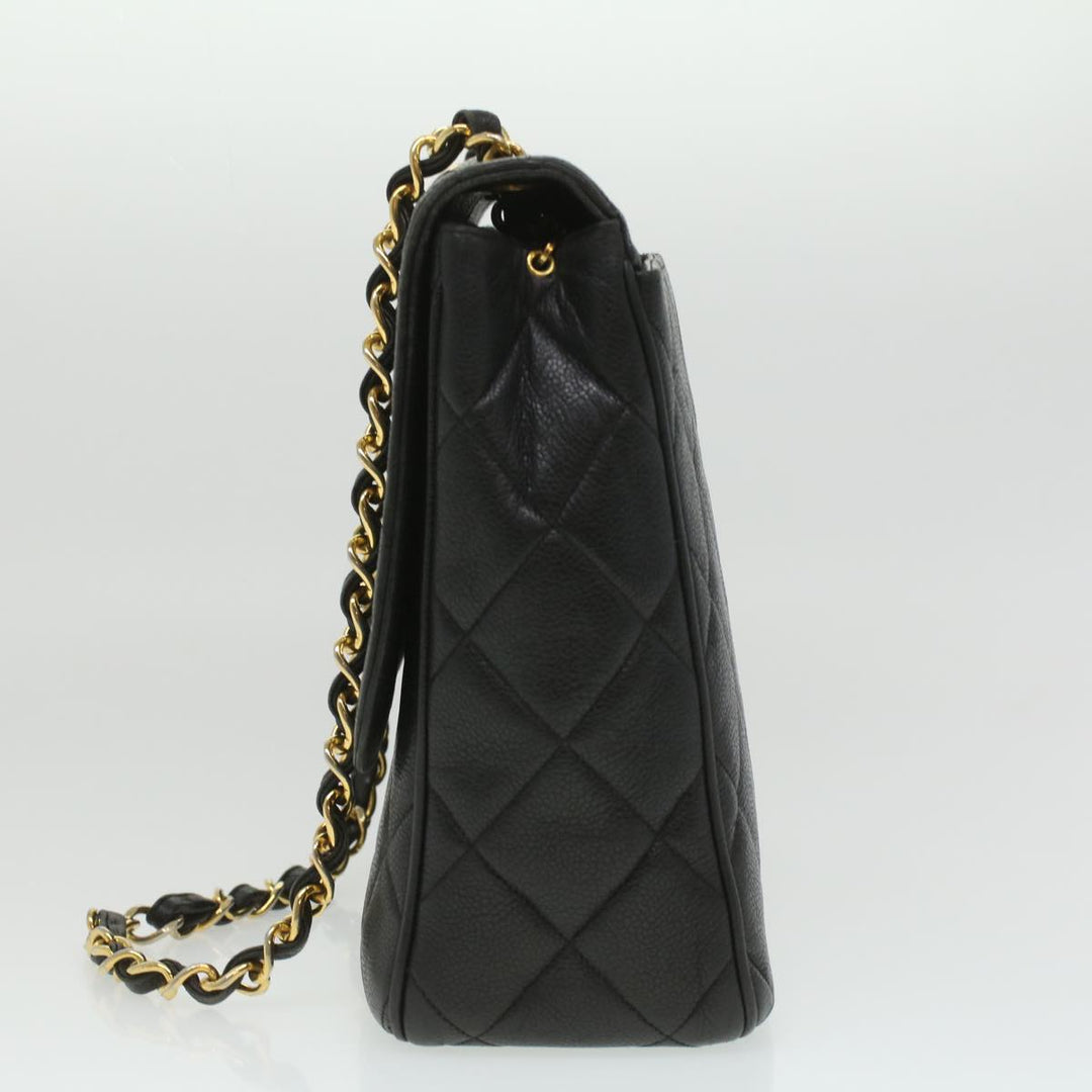 Chanel Big Matelasse Turn Lock Shoulder Bag Caviar Skin Black CC Auth 32155A