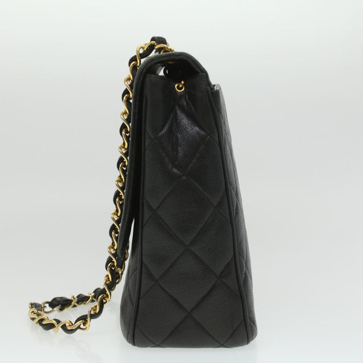 Chanel Big Matelasse Turn Lock Shoulder Bag Caviar Skin Black CC Auth 32155A