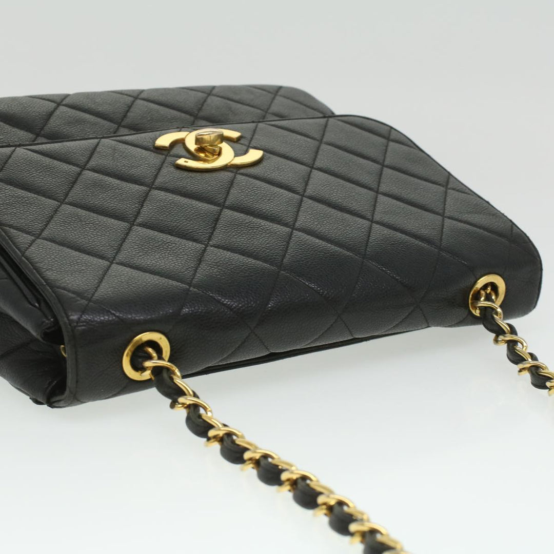 Chanel Big Matelasse Turn Lock Shoulder Bag Caviar Skin Black CC Auth 32155A