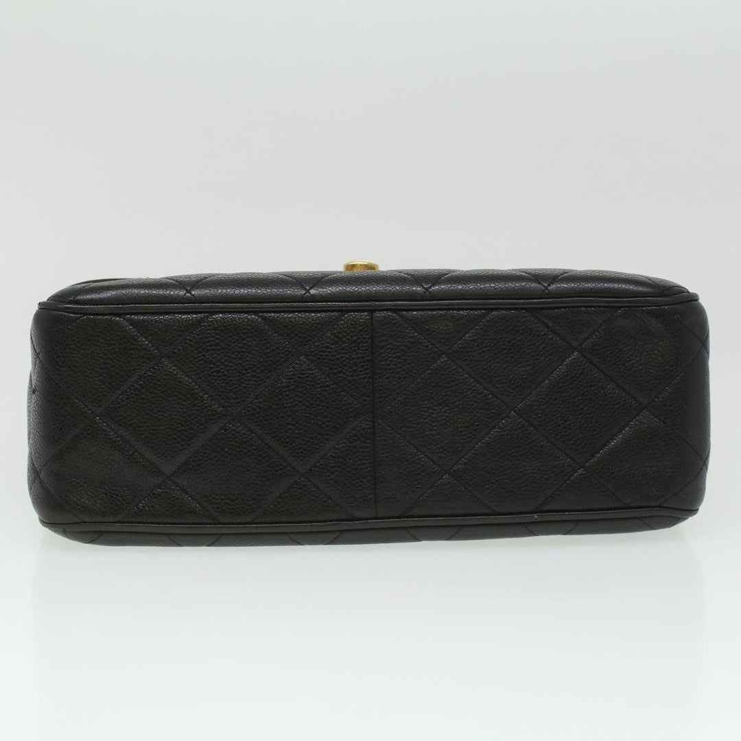 Chanel Big Matelasse Turn Lock Shoulder Bag Caviar Skin Black CC Auth 32155A