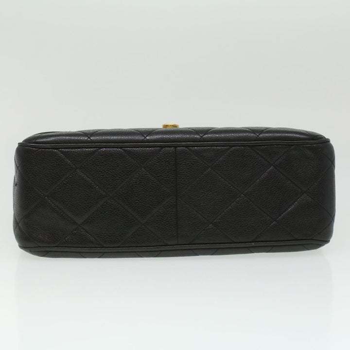 Chanel Big Matelasse Turn Lock Shoulder Bag Caviar Skin Black CC Auth 32155A