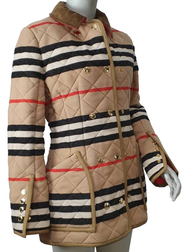 Burberry WoMen's Icon Stripe Diamond Quilted Wool Jacket Camel