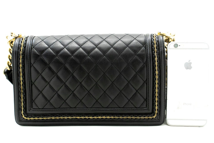 Chanel Boy Chain Shoulder Bag Black Quilted New Lambskin Leather