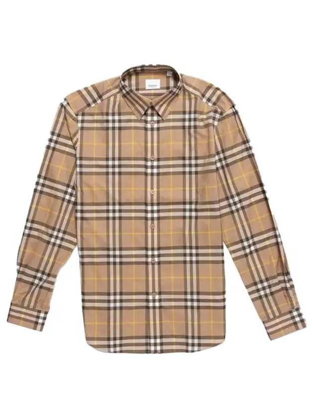 Burberry Men's Check Pattern Long Sleeve Shirt Beige