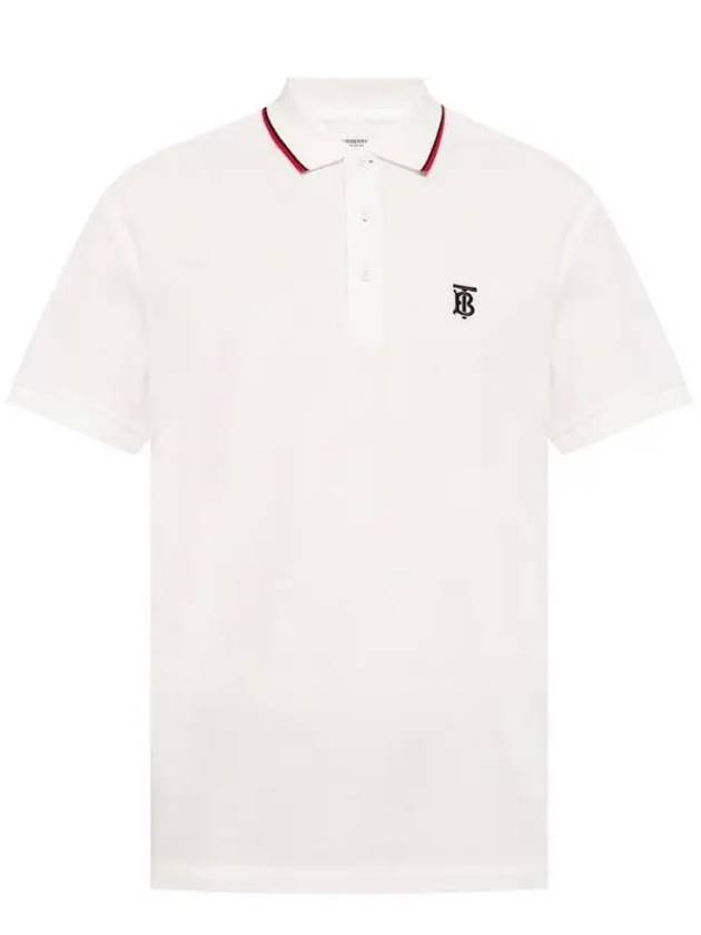 Burberry Icon Stripe Placket Cotton Short Sleeve Polo Shirt White