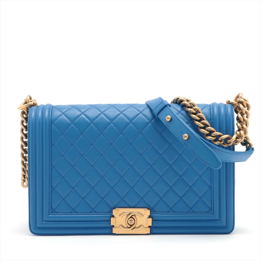 Top Quality Chanel Boy Chain Shoulder Bag in Lambskin Blue