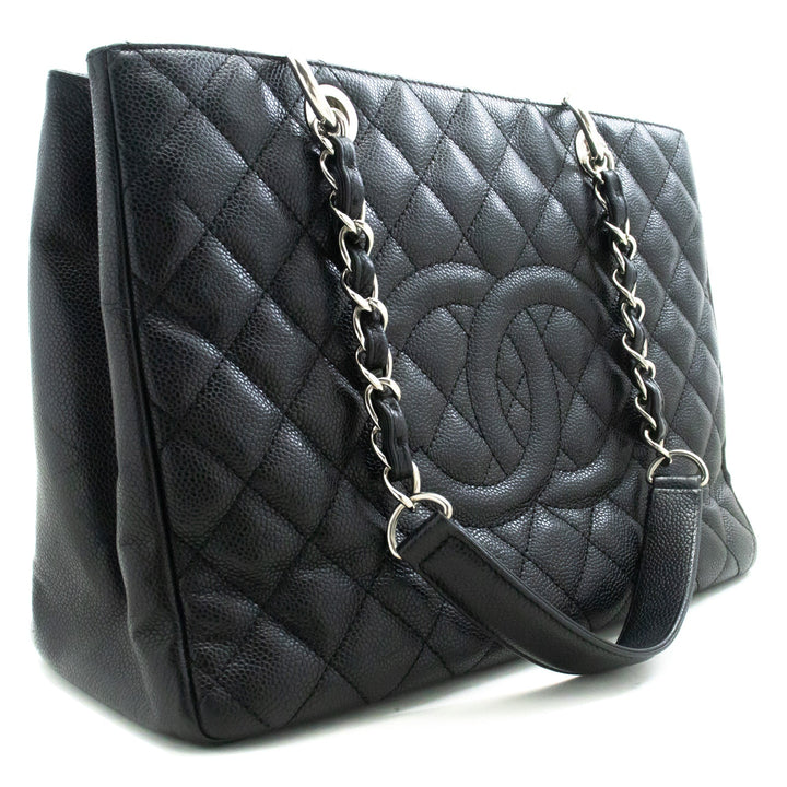 Chanel Caviar GST 13" Grand Shopping Tote Chain Shoulder Bag Black