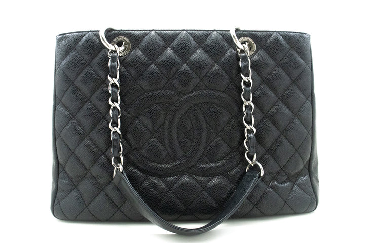 Chanel Caviar GST 13" Grand Shopping Tote Chain Shoulder Bag Black