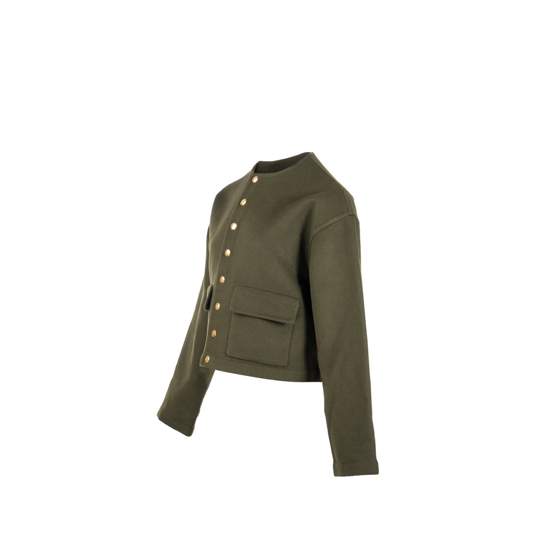 Celine Size 34 Cashmere Jacket With Gold Button Kahki