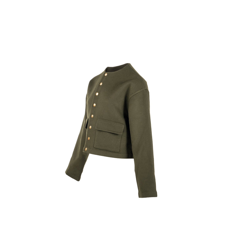 Celine Size 34 Cashmere Jacket With Gold Button Kahki