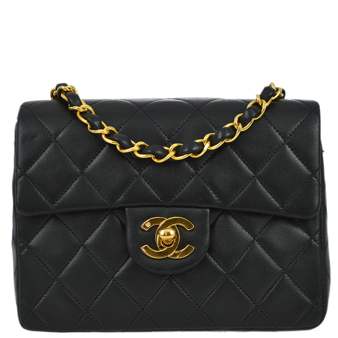 Top Quality Chanel 1991-1994 Black Lambskin Mini Classic Square Flap Bag 17