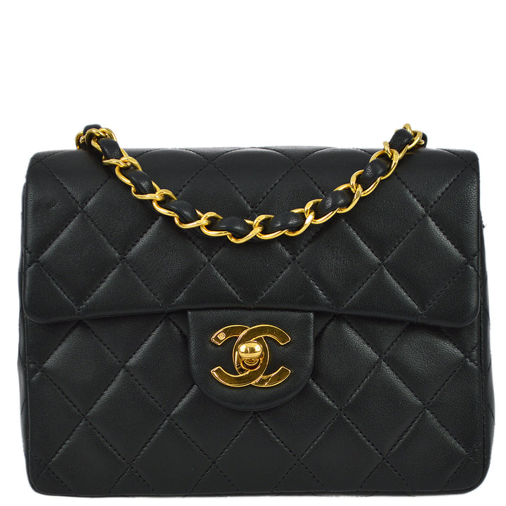 Top Quality Chanel 1991-1994 Black Lambskin Mini Classic Square Flap Bag 17