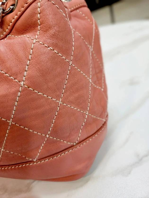Drawstring lambskin coral silver bucket bag 10th L85469 Chanel