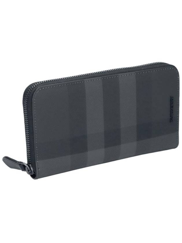 Burberry Logo Plaque Check Zipper Long Wallet Black