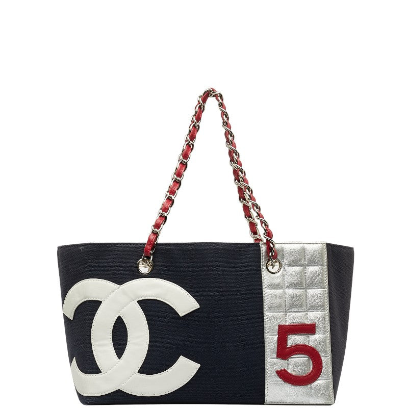 Top Quality Chanel None. 5 No. 5 Coco Chain Tote Bag Navy Red Silver Canvas Leather  Chanel