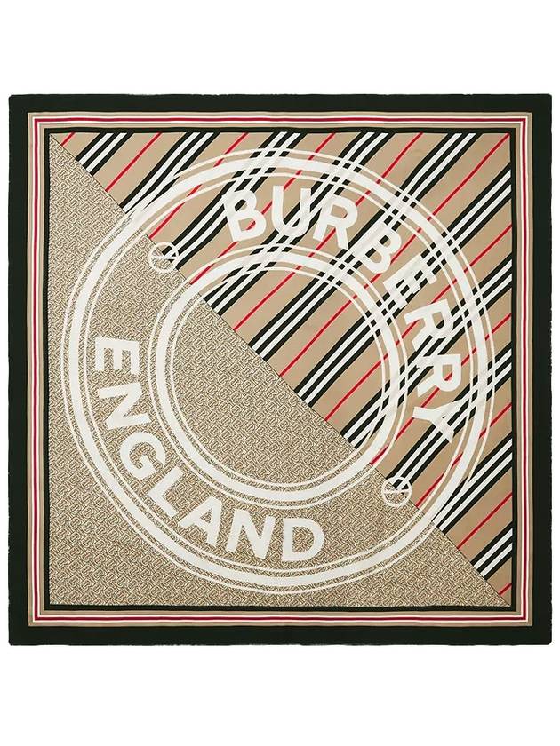 Burberry Check Stripe Graphic Logo Scarf Beige