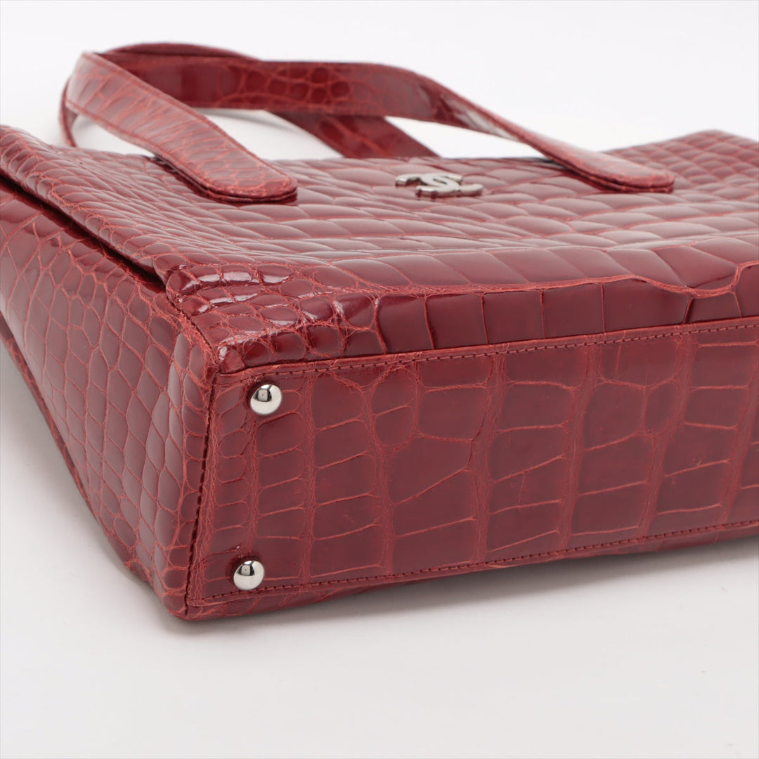 Top Quality Chanel Coco Crocodile Tote Bag Red Silver G  9th