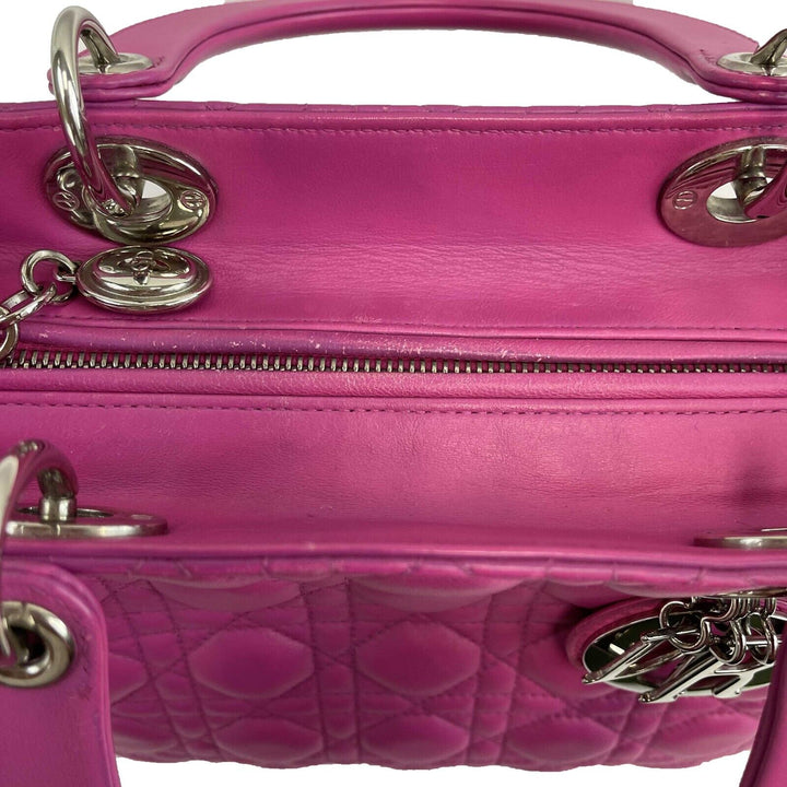 Dior Lady Dior Cannage Medium Rani Pink Top Handle Shoulder Strap