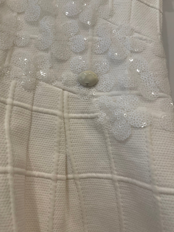 Top Quality Chanel White Mini Dress With Floral Sequin Detail Size FR 42 (UK 14)