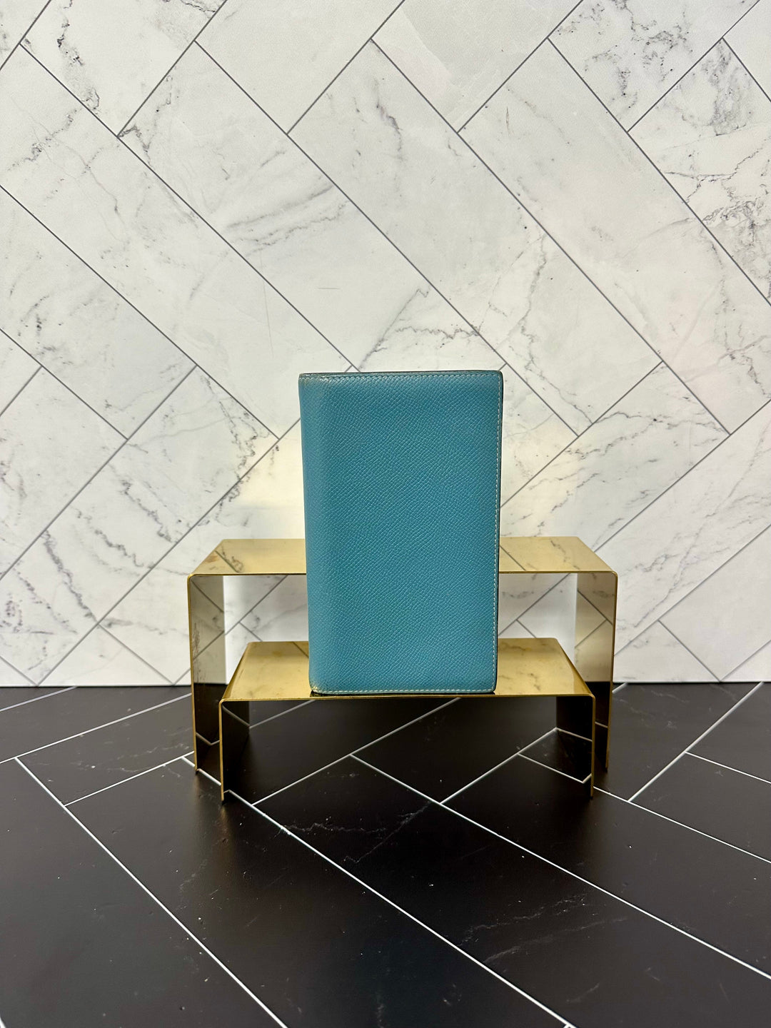 Premium Handmade Hermes Baby Blue Leather Passport Holder