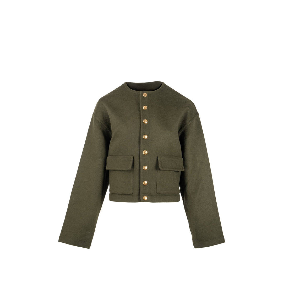 Celine Size 34 Cashmere Jacket With Gold Button Kahki