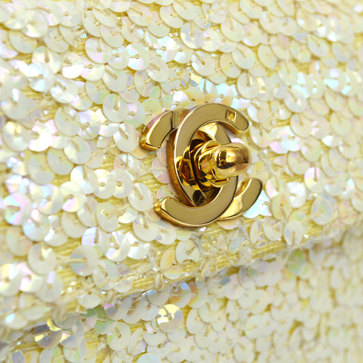 Top Quality Chanel * White Sequin Straight Flap Shoulder Bag Micro