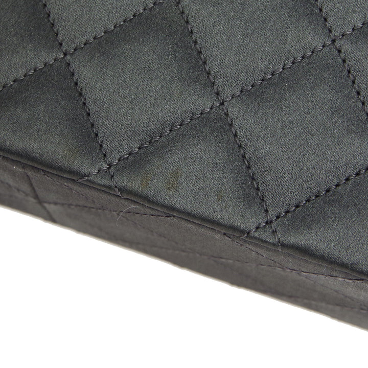 Top Quality Chanel * 1989-1991 Gray Satin Border Flap Bag & Pouch Set