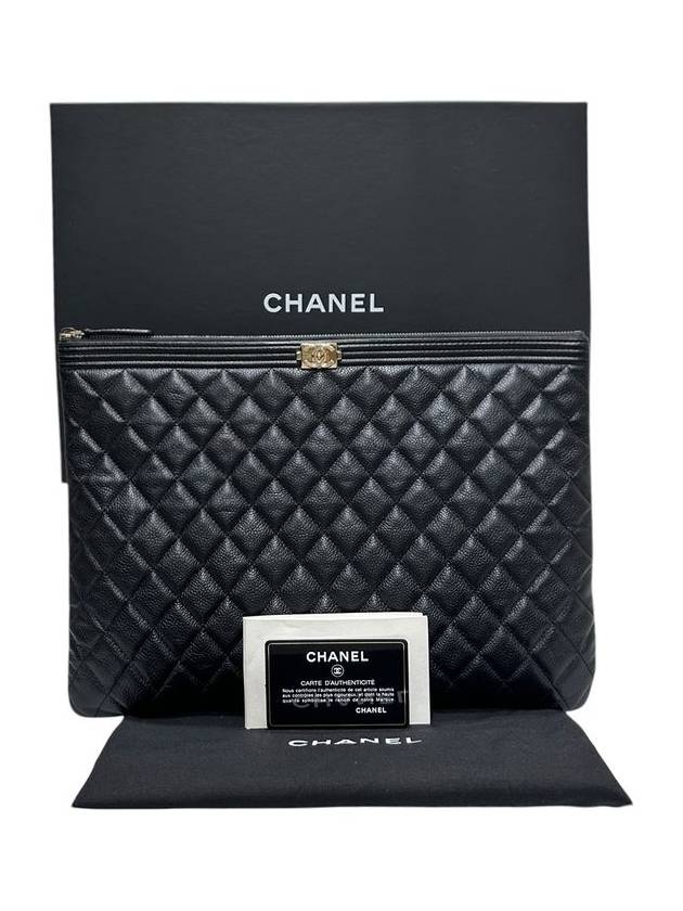 A84407 Cavier Skin Boy Vintage Gold Plated Large Clutch Chanel