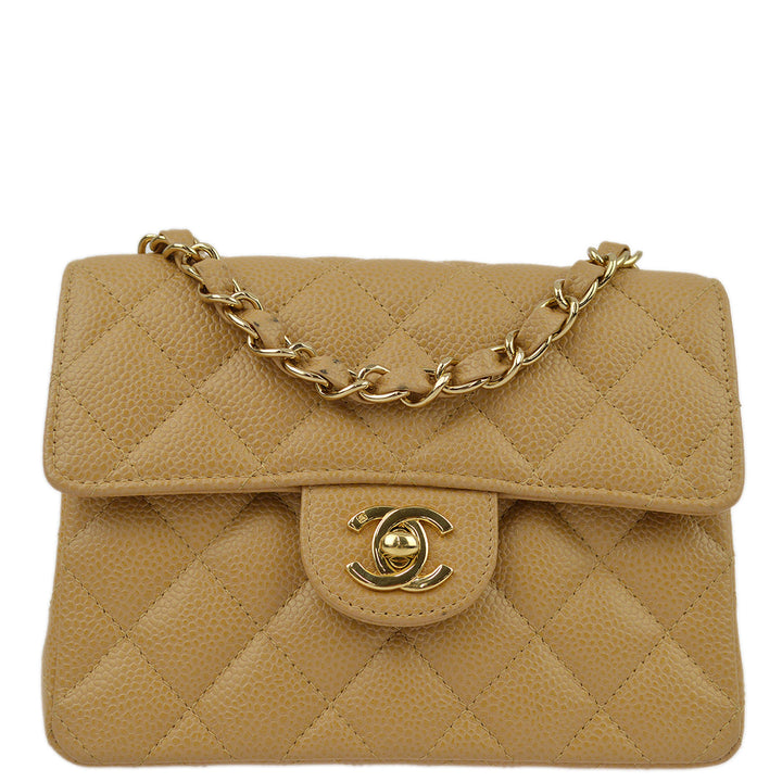 Top Quality Chanel Beige Caviar Mini Classic Square Flap Shoulder Bag 17