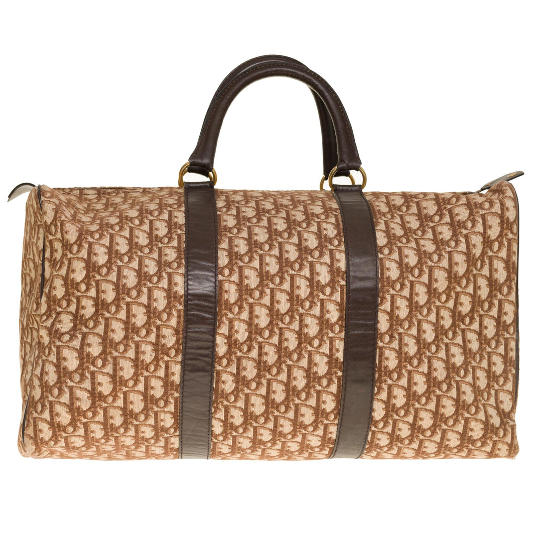 CHRISTIAN Top quality Dior Stunning Travel bag in brown canvas and leather