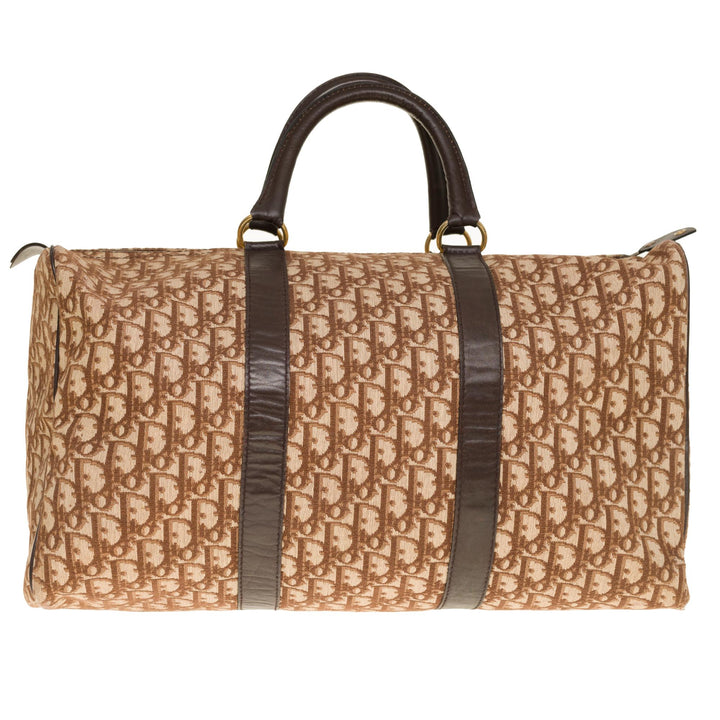 CHRISTIAN Top quality Dior Stunning Travel bag in brown canvas and leather