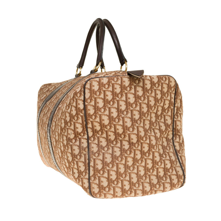 CHRISTIAN Top quality Dior Stunning Travel bag in brown canvas and leather