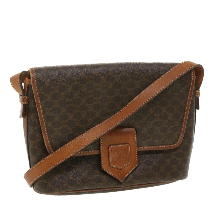 Celine Macadam Canvas Shoulder Bag PVC Leather Brown  34058
