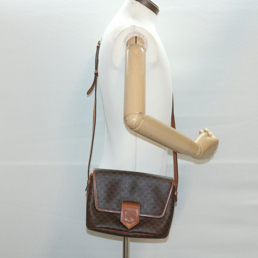 Celine Macadam Canvas Shoulder Bag PVC Leather Brown  34058
