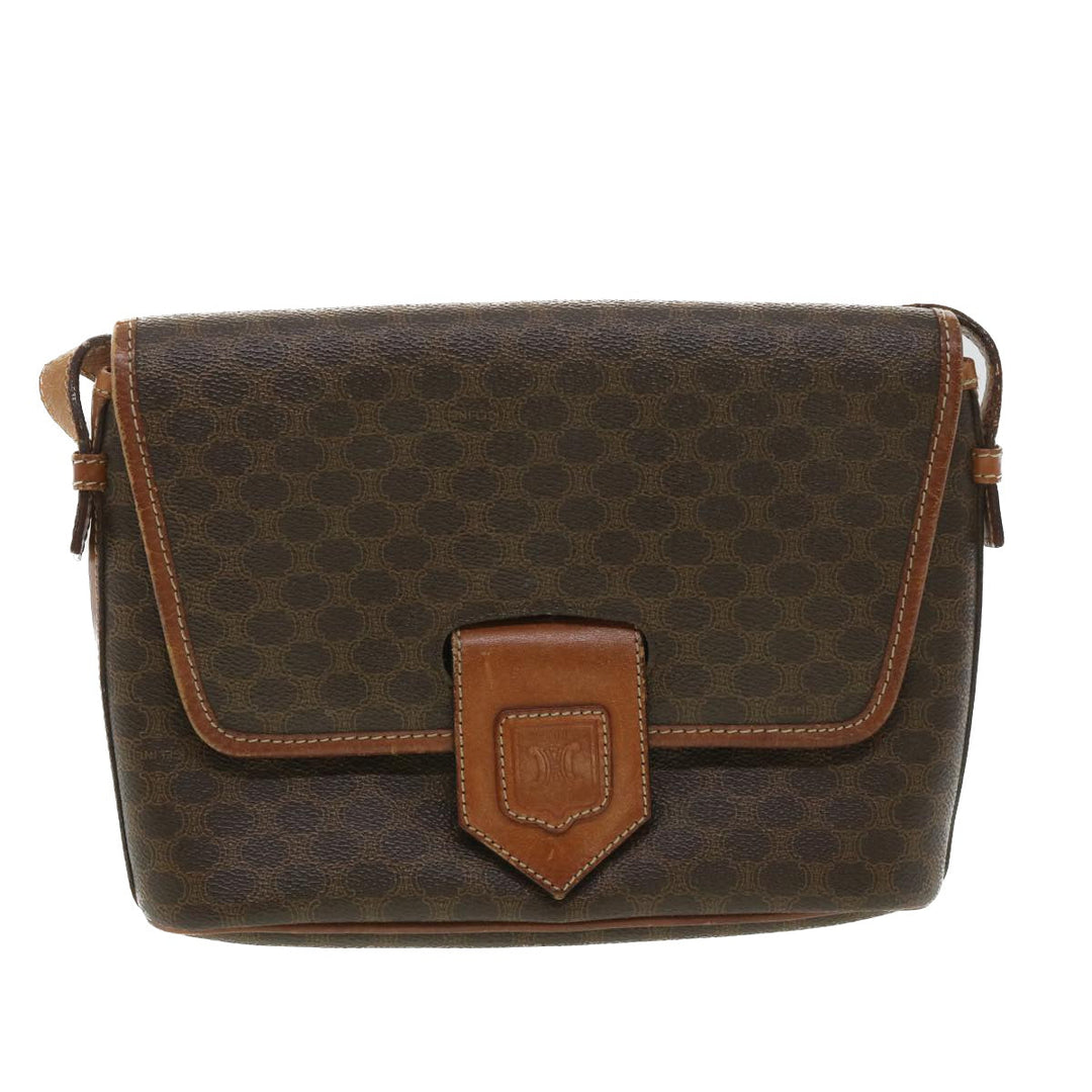 Celine Macadam Canvas Shoulder Bag PVC Leather Brown  34058
