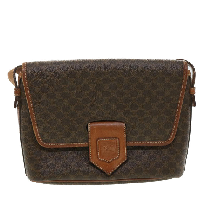 Celine Macadam Canvas Shoulder Bag PVC Leather Brown  34058