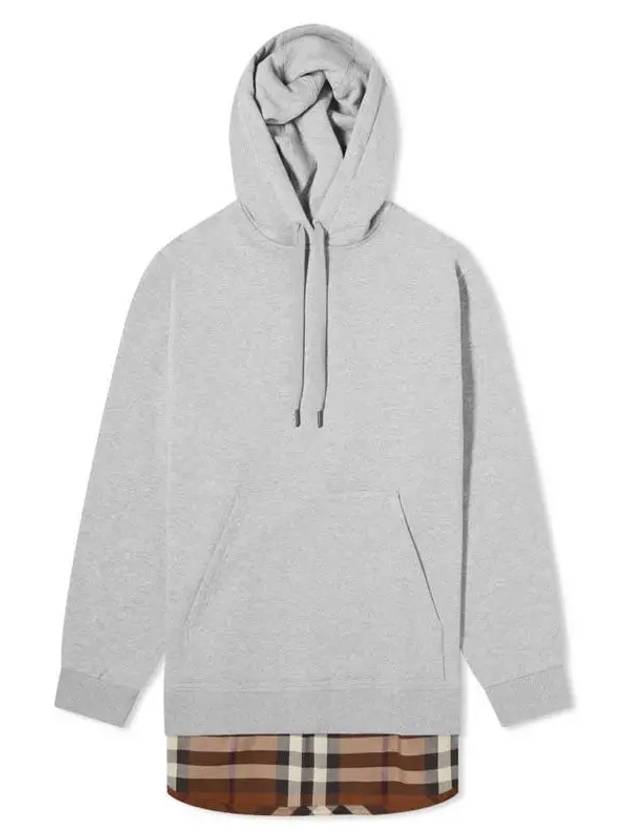 Burberry Check Panel Cotton Oversized Hoodie Melange Grey