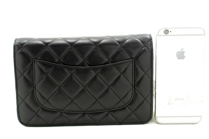 Chanel Black Classic Wallet On Chain WOC Shoulder Bag Lambskin SV