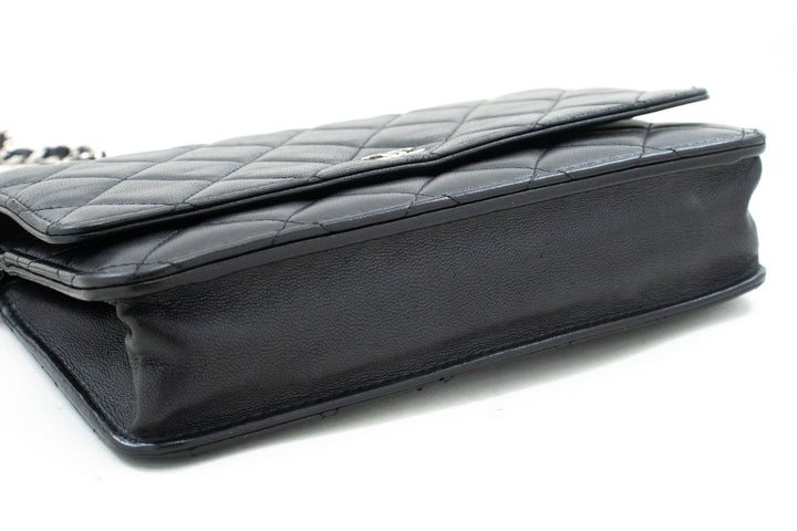 Chanel Black Classic Wallet On Chain WOC Shoulder Bag Lambskin SV