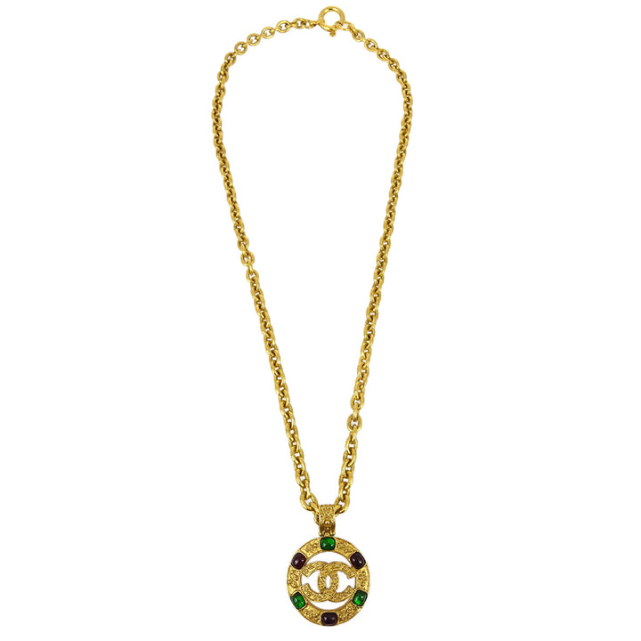 Top Quality Chanel Gripoix Gold Chain Pendant Necklace 04A