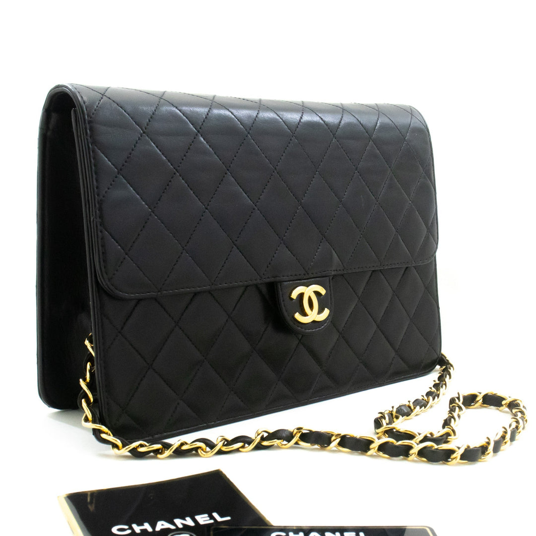 Chanel Chain Shoulder Bag Clutch Black Quilted New Lambskin Purse
