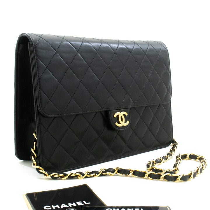 Chanel Chain Shoulder Bag Clutch Black Quilted New Lambskin Purse
