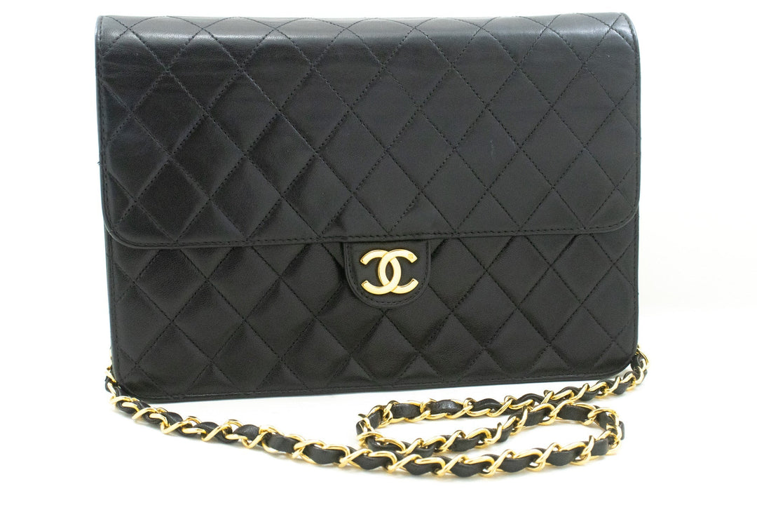 Chanel Chain Shoulder Bag Clutch Black Quilted New Lambskin Purse