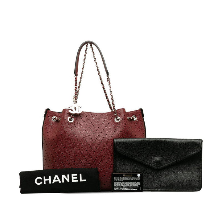 Top Quality Chanel Cocomark V  Chain Shoulder Bag Wine Red Leather Lady Chanel